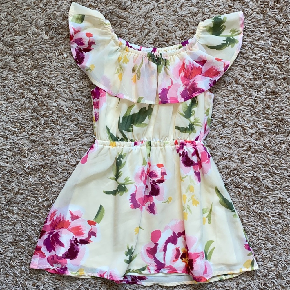 3t girls light yellow and pink floral sleeveless dress